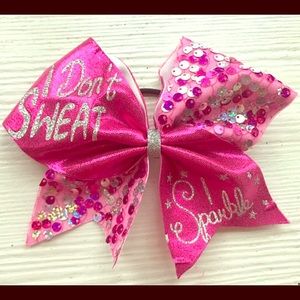Cheer bow I don't sweat, I sparkle pink